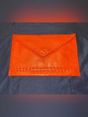 Orange Leather Envelope Clutch - Women Bags